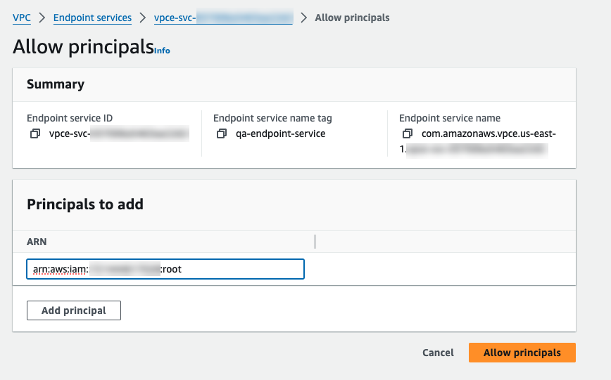 Add Lazsa Account ID to allowed principals list for endpoint service