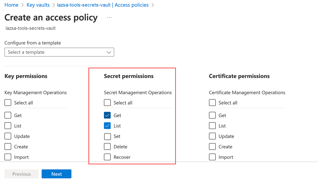 Creating access policy for managed identity in Azure
