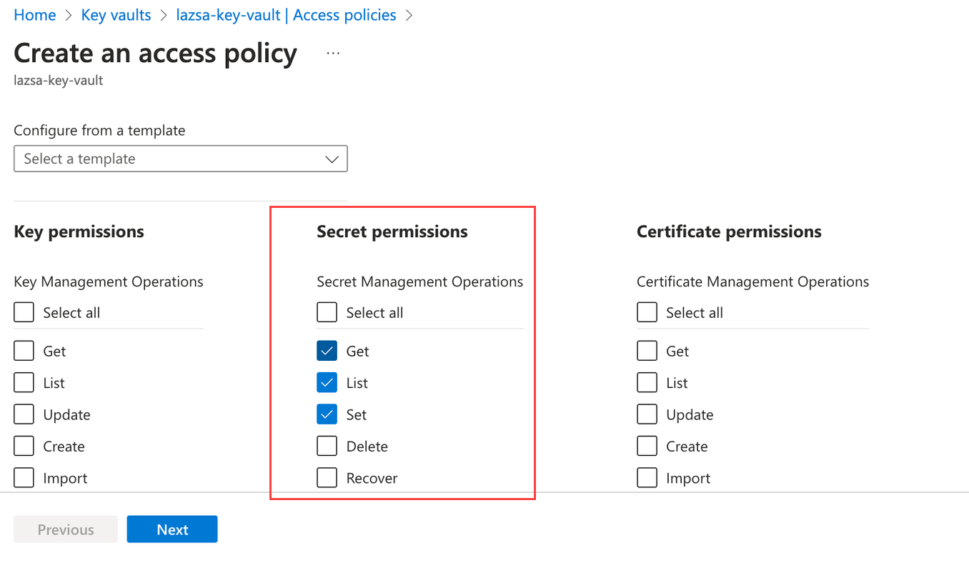 Creating access policy for managed identity in Azure