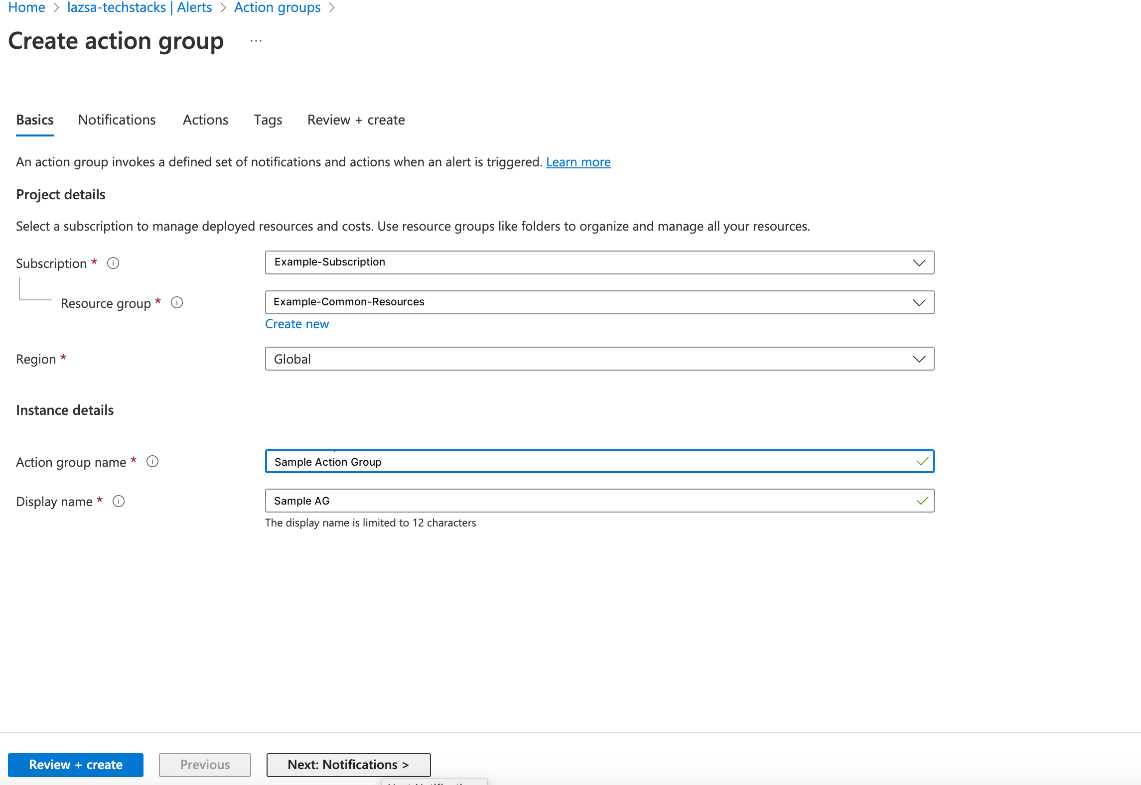Configuring action group for alerting in Azure