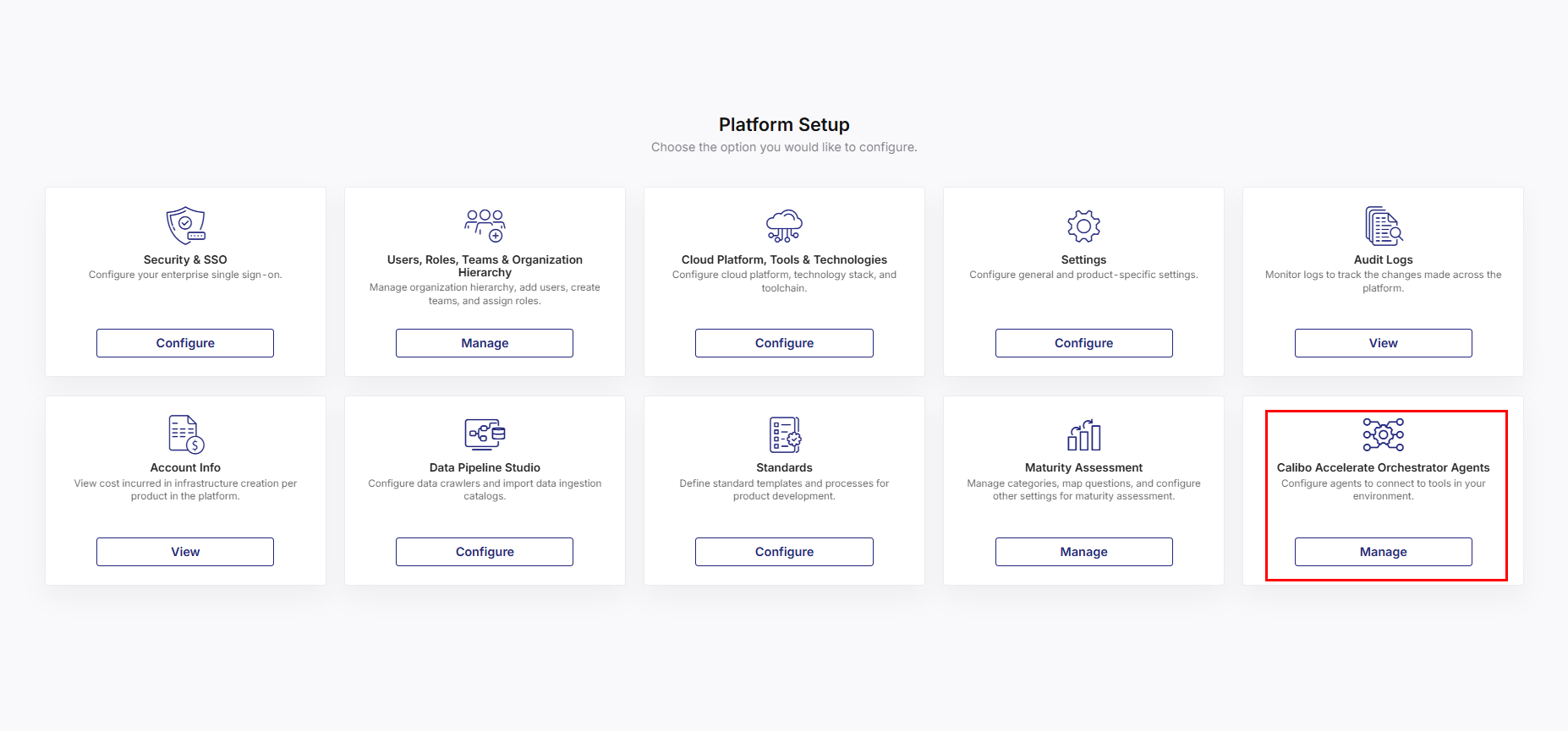 Lazsa Orchestrator Agents Tile on Lazsa Platform Setup Screen
