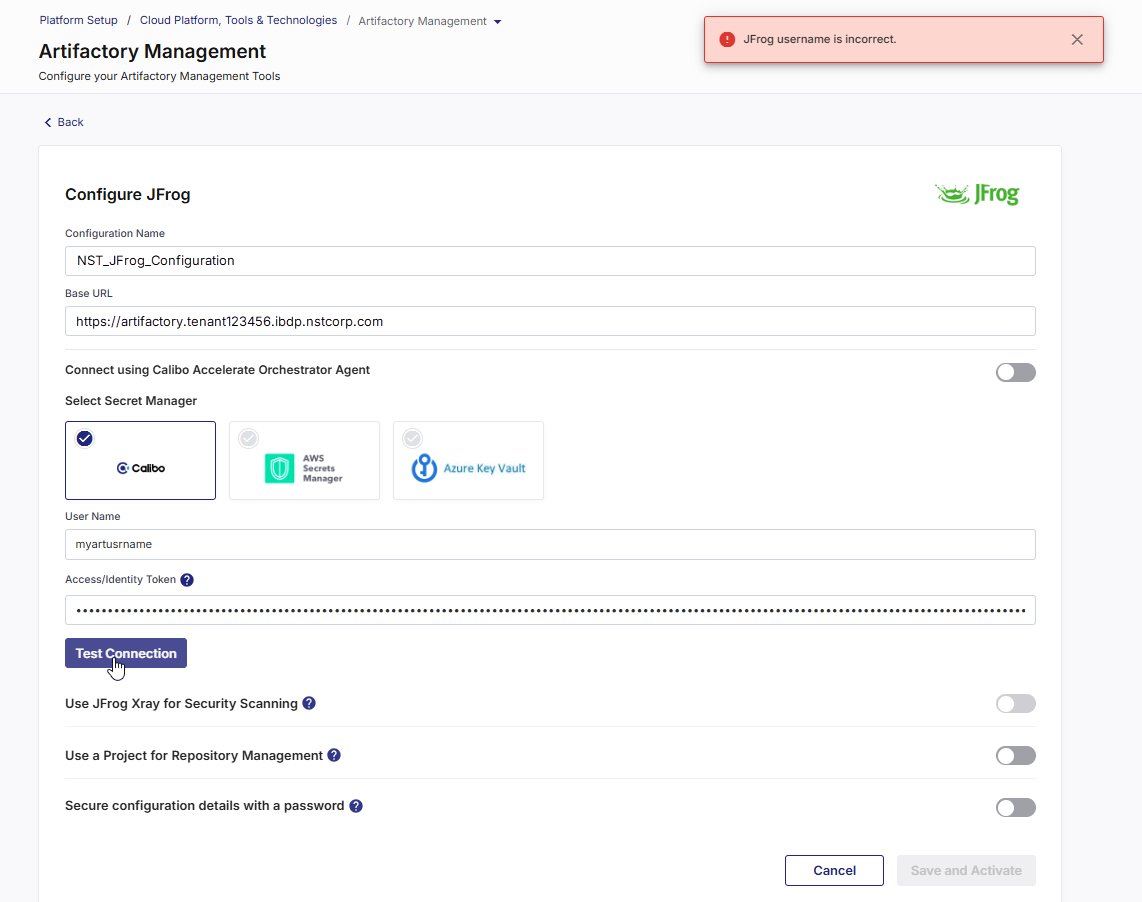 Artifactory username is incorrect