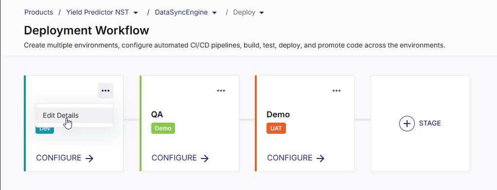 Click Edit Details and open the stage configuration to select artifact management tool
