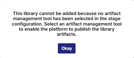 Error when no Artifactory instance is selected in stage configuration and you try adding a library technology