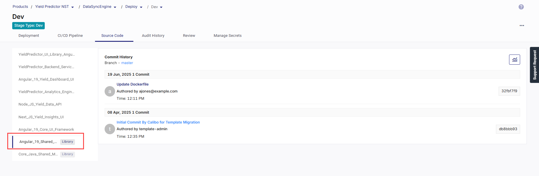 Commit history for library technology