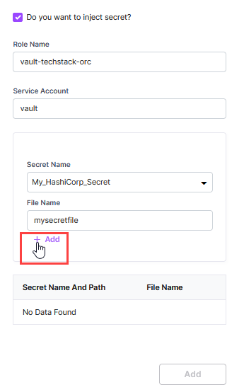 Specify secret details for injection Specify secret details for injection