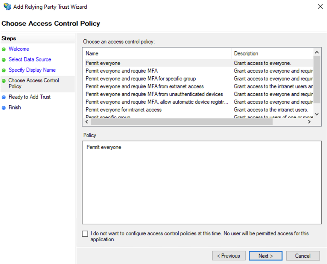 Choose access control policy