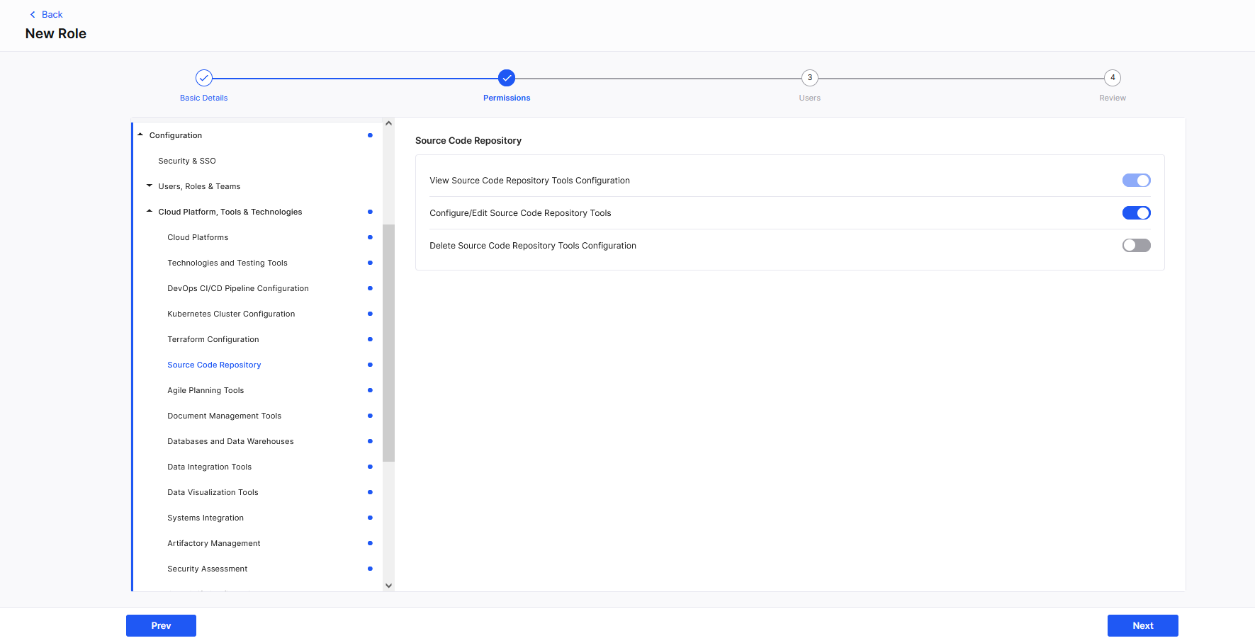 Selecting permissions for custom role