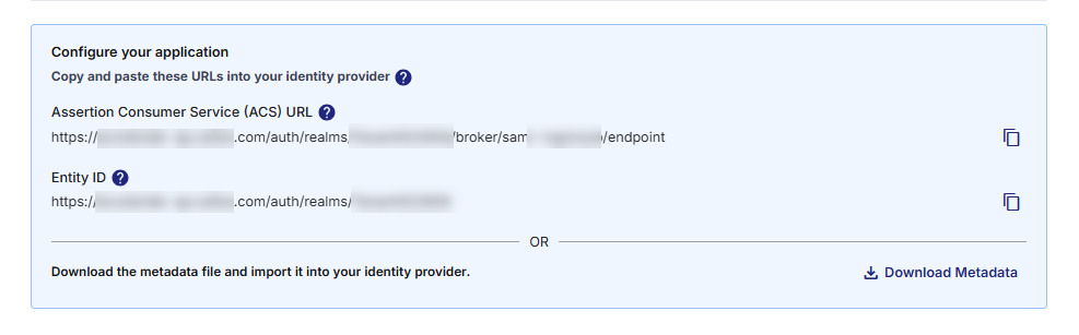 Service provider metadata for IdP application