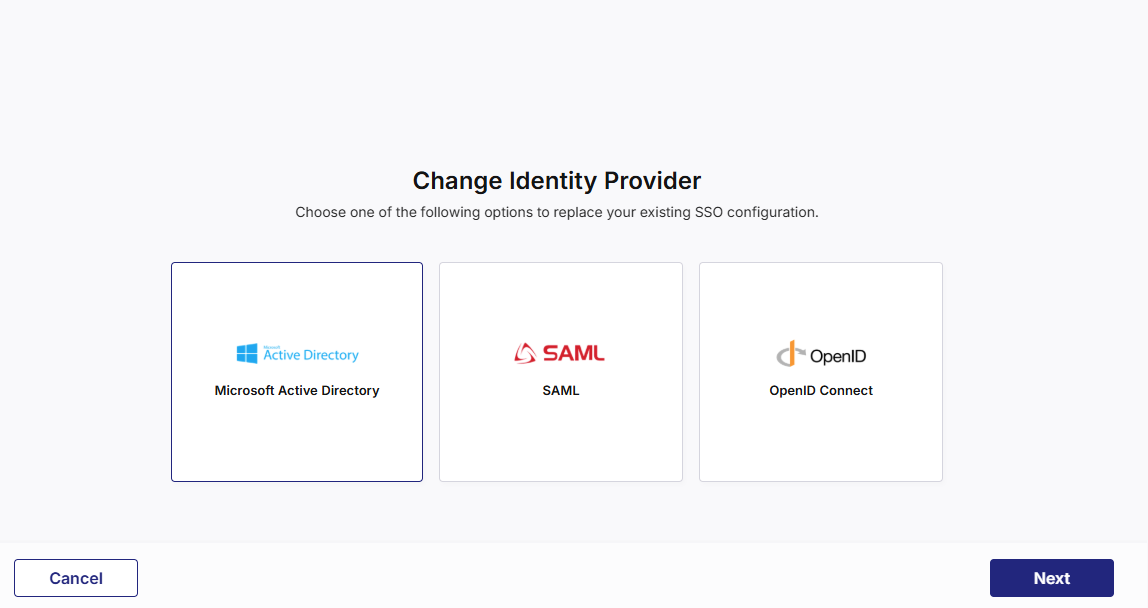 Changing IdP to Microsoft Active Directory