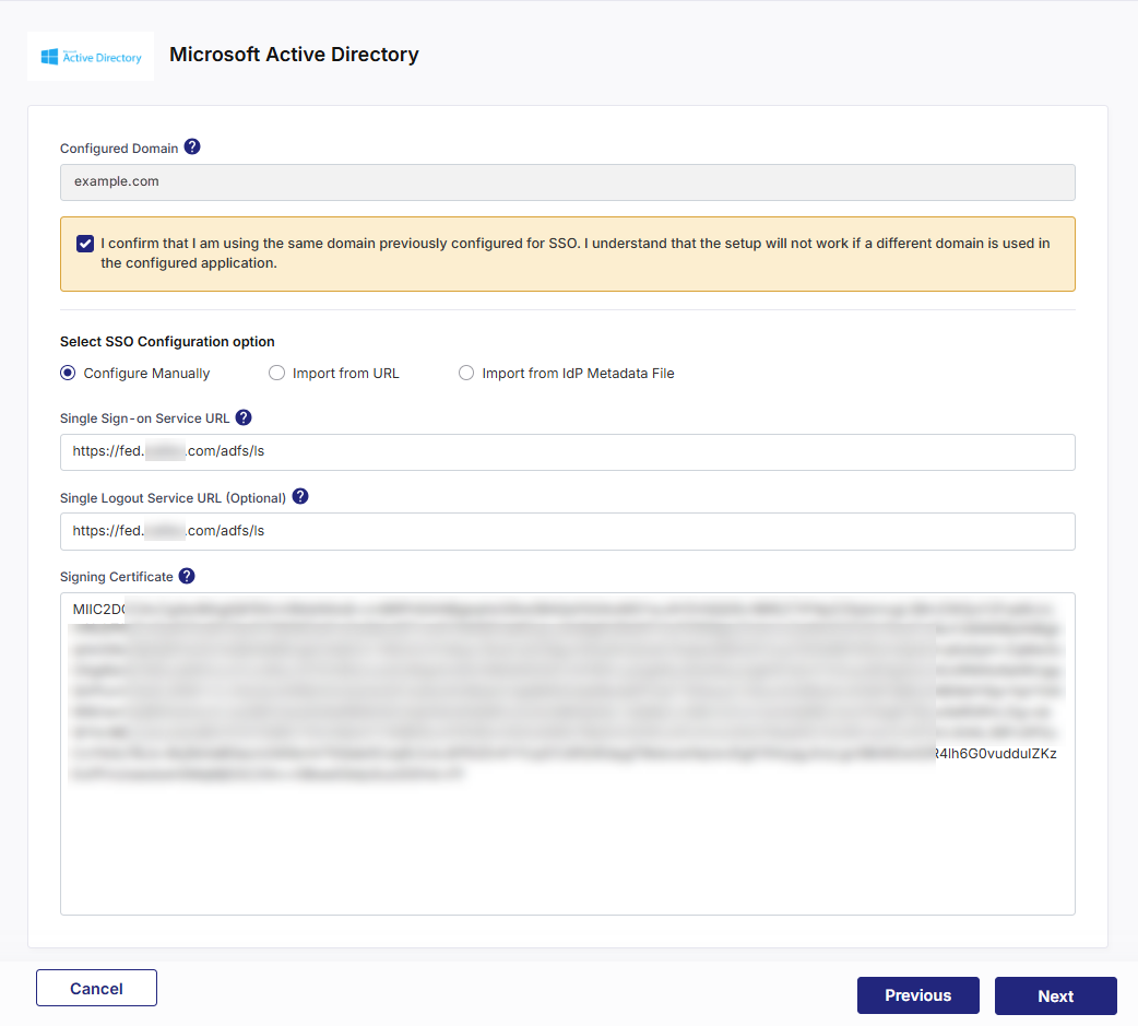 Configuring ADFS details manually Configuring ADFS details manually