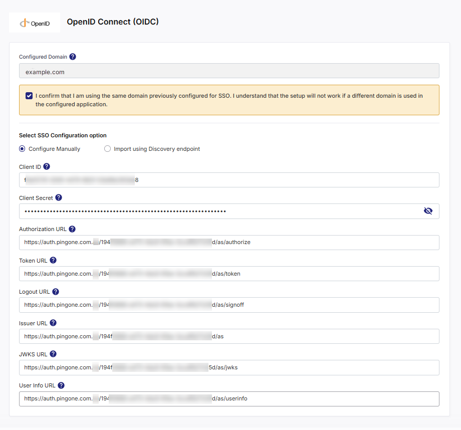 Configuring OIDC details manually