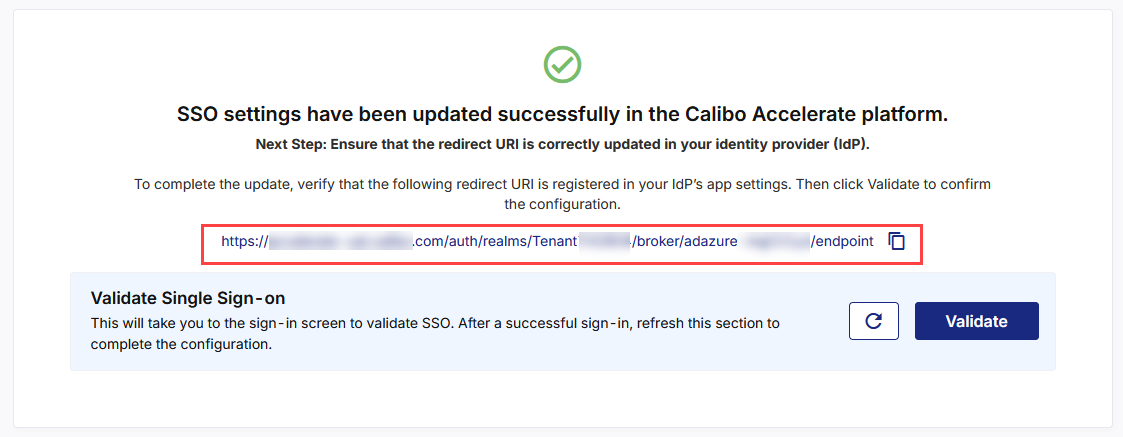 Copy redirect URI and add it to registered app in Azure AD 