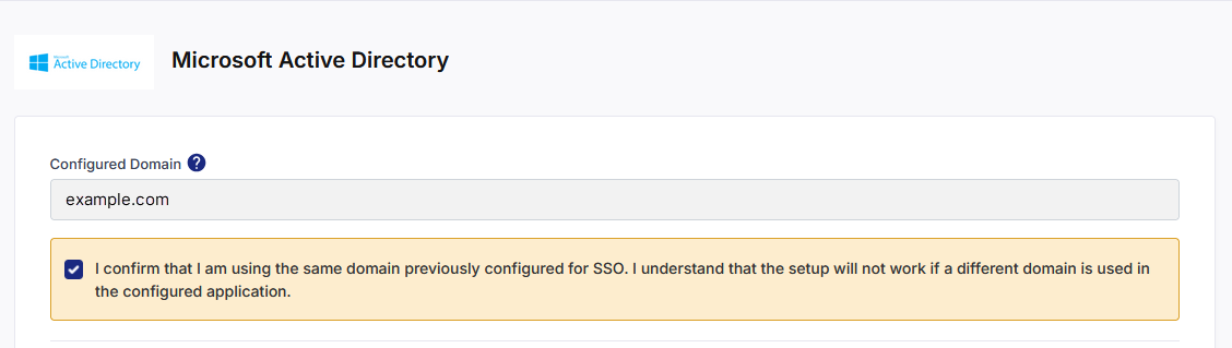 Auto-populated domain field and domain confirmation check box