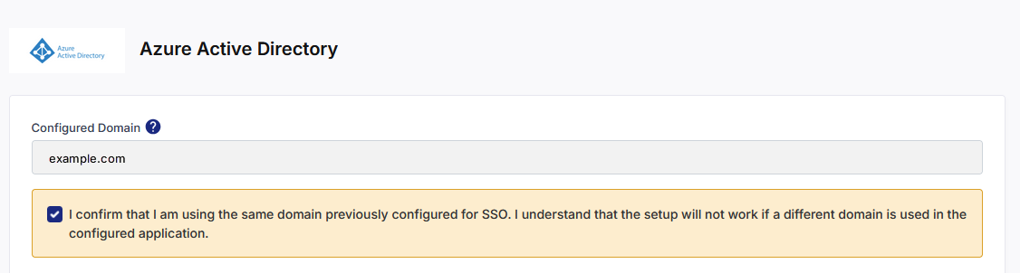Auto-populated domain field and domain confirmation check box