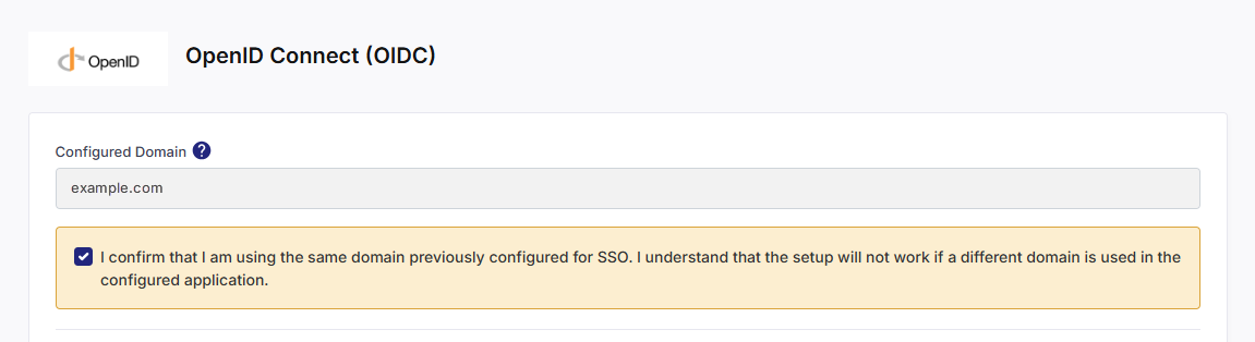 Auto-populated domain field and domain confirmation check box