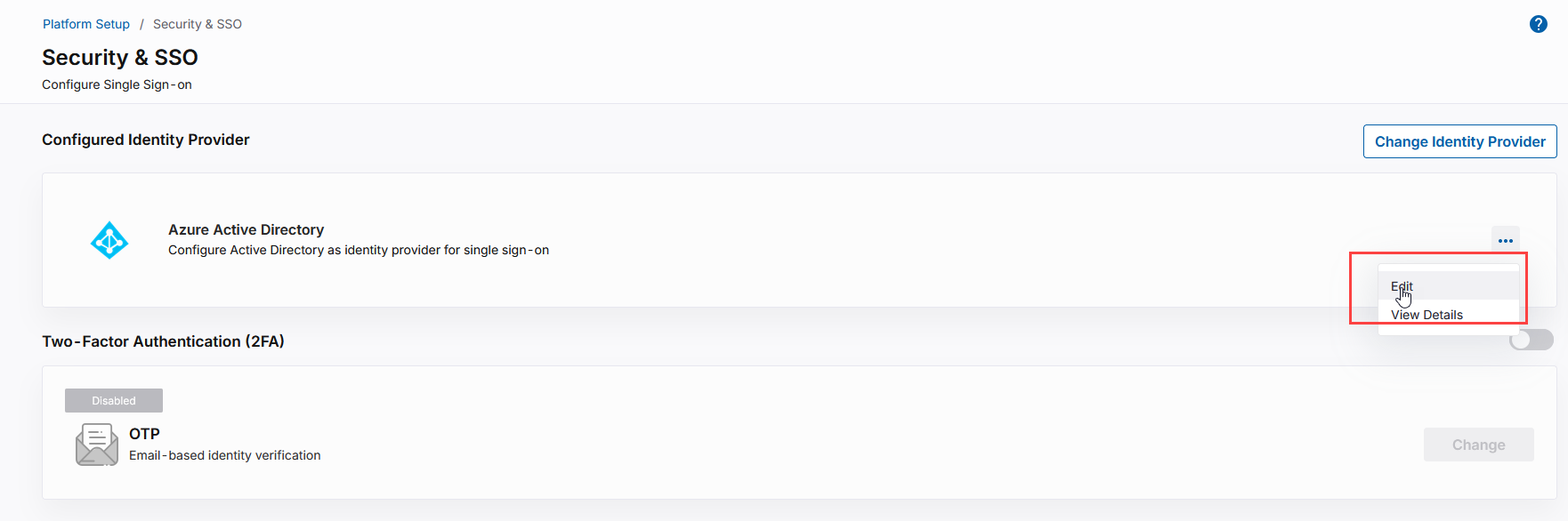 Editing Azure AD SSO settings in Calibo Accelerate