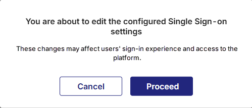 Confirmation message before editing Azure AD SSO configuration
