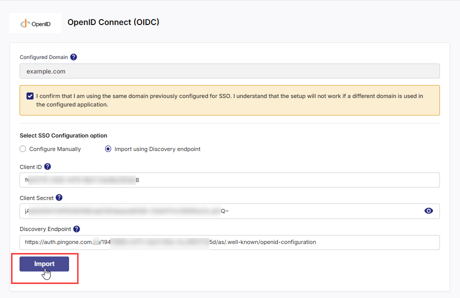 Importing OIDC URL metadata using Discovery Endpoint