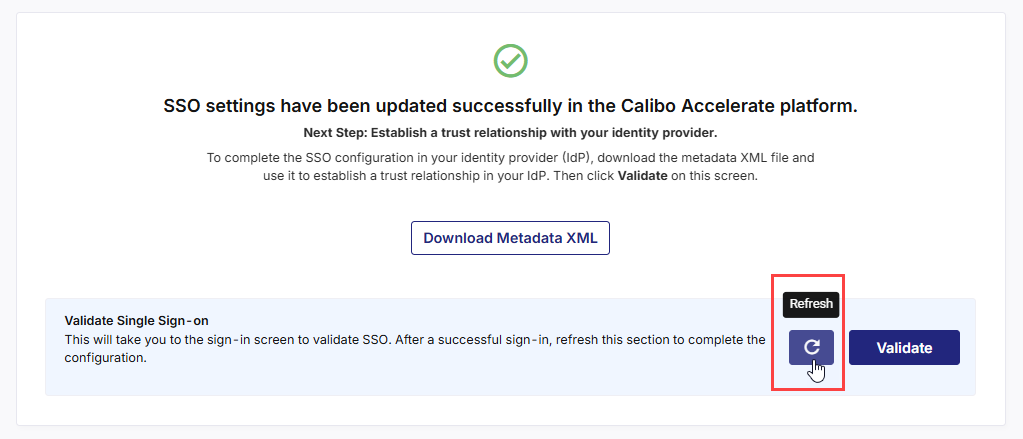 Click Refresh to complete MSAD SSO configuration in Calibo Accelerate