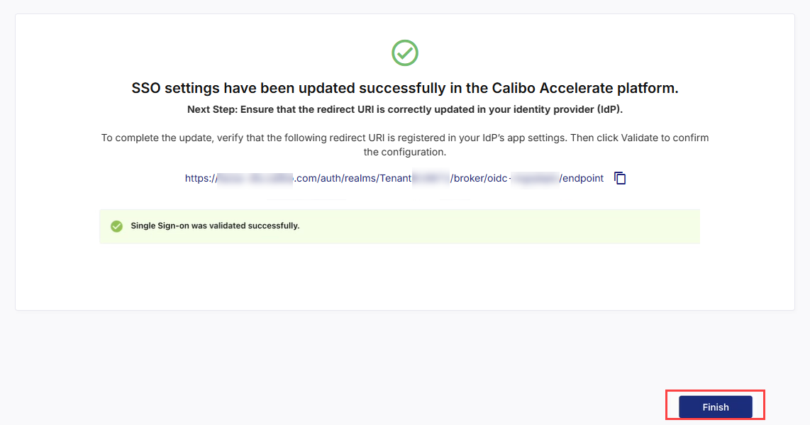 Click Finish to complete SSO updates