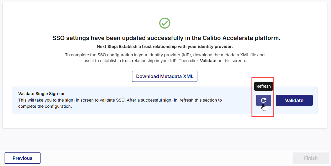 Click Refresh to complete SSO configuration
