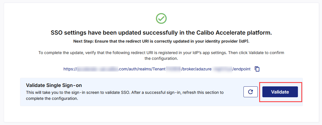Click Validate to initiate SSO validation