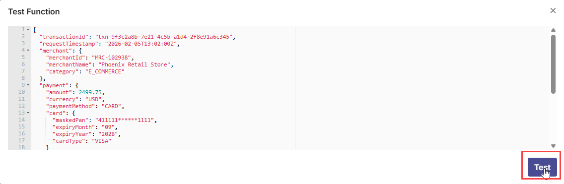 Provide a JSON event payload to test deployed Lambda function