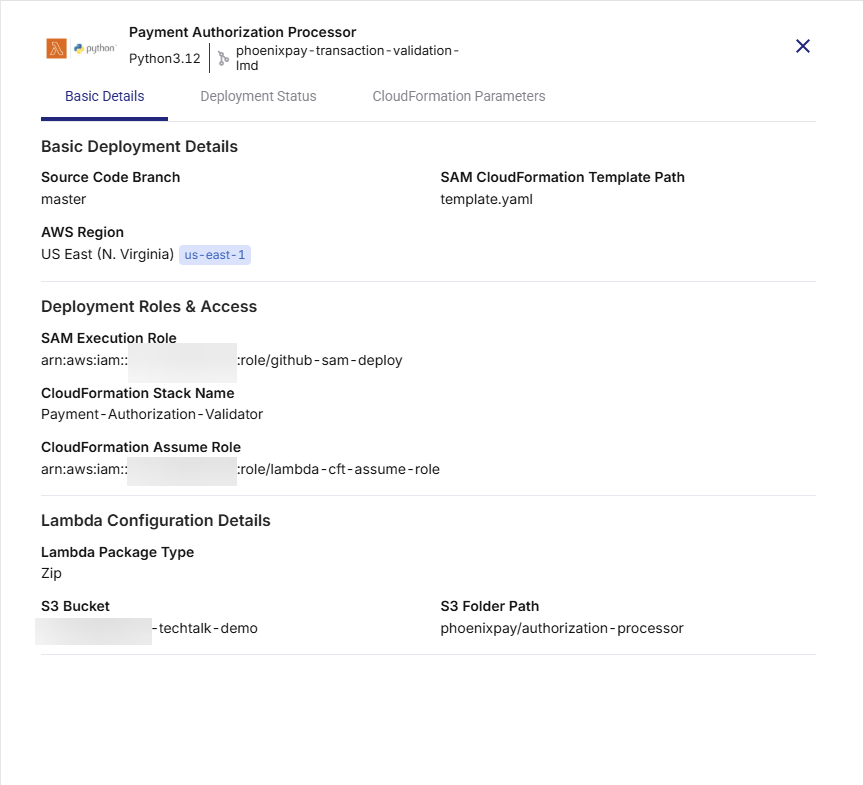 Review deployment configuration on Basic Details tab