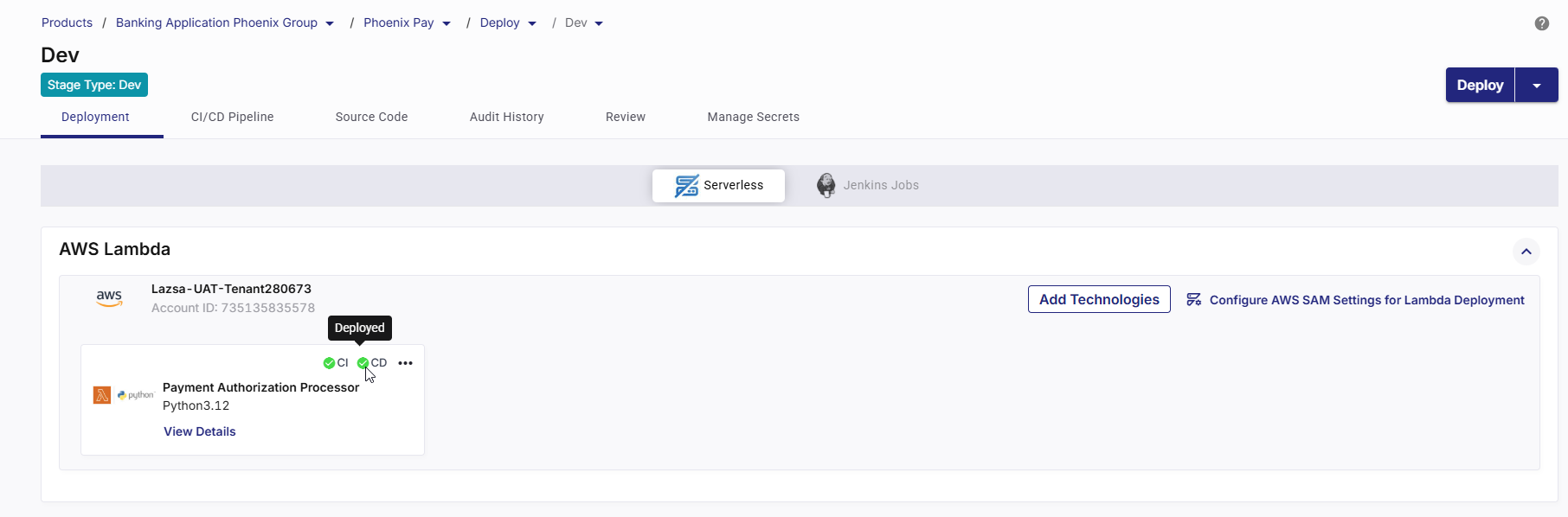 Lambda technology deployed successfully to the selected cloud account Lambda technology deployed successfully to the selected cloud account
