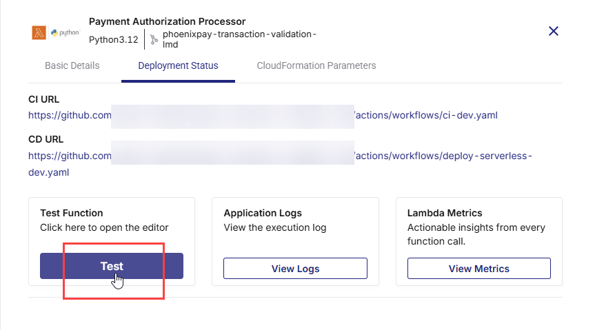 Test deployed Lambda function from Calibo Accelerate UI