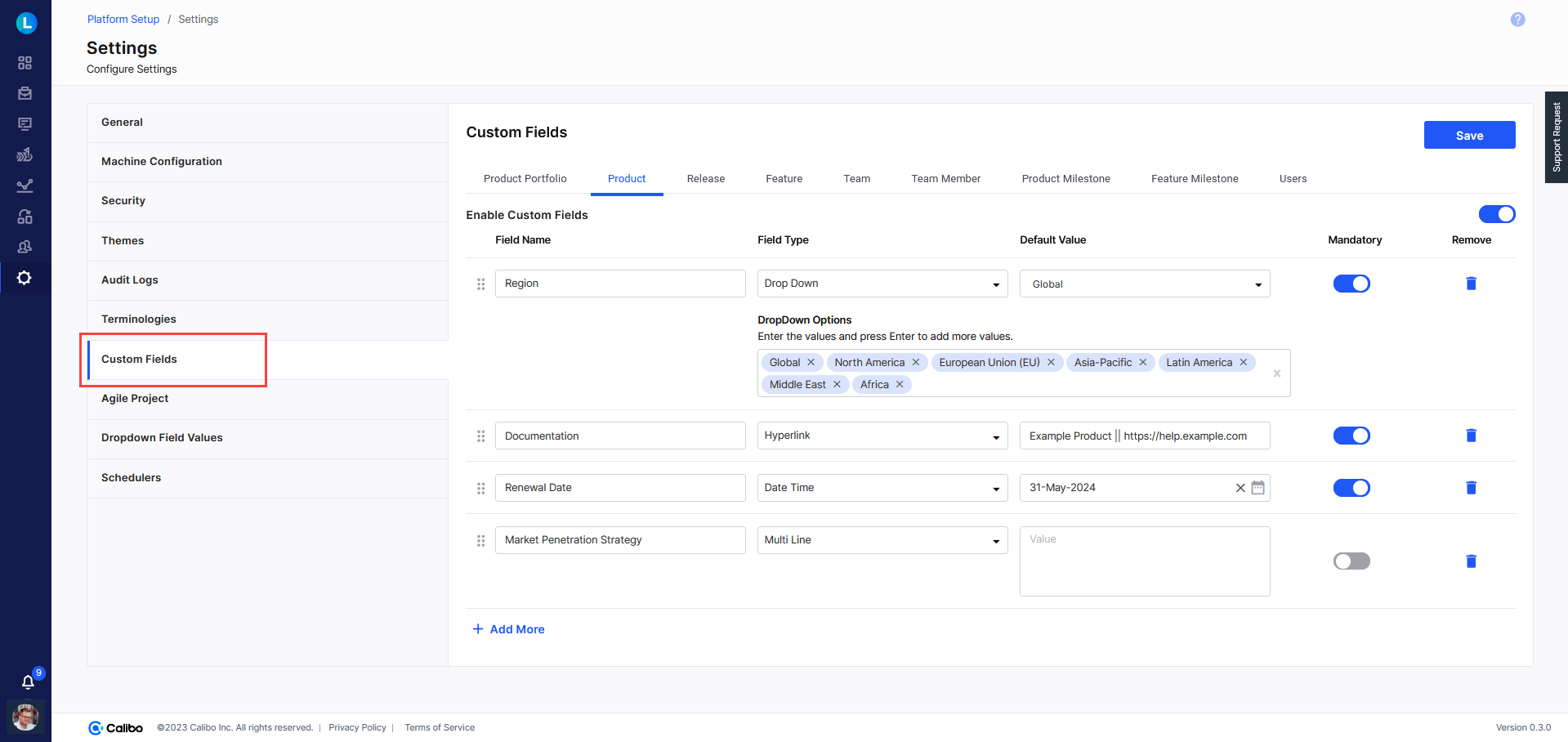 Configure custom fields settings