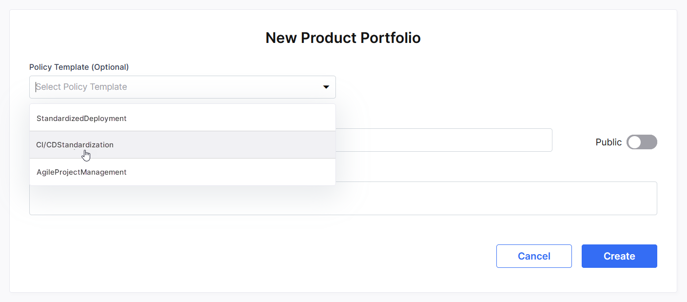 Enforcing a policy template on a portfolio