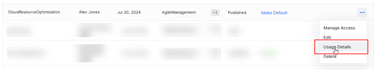 Reviewing usage details of a policy template