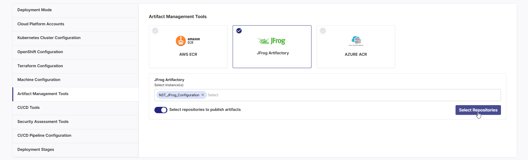 Select Artifactory repositories for library publishing
