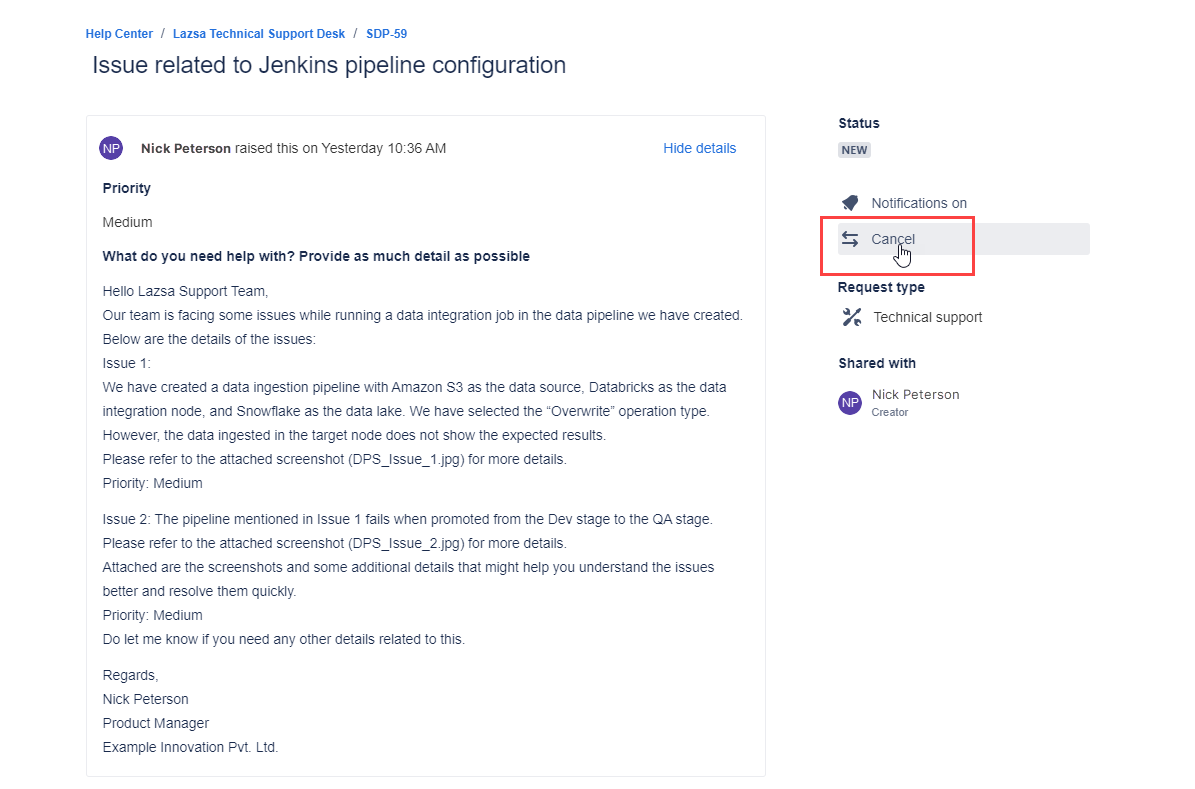 Canceling request created byyou