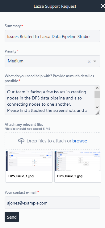 Creating support request from Lazsa Platform interface