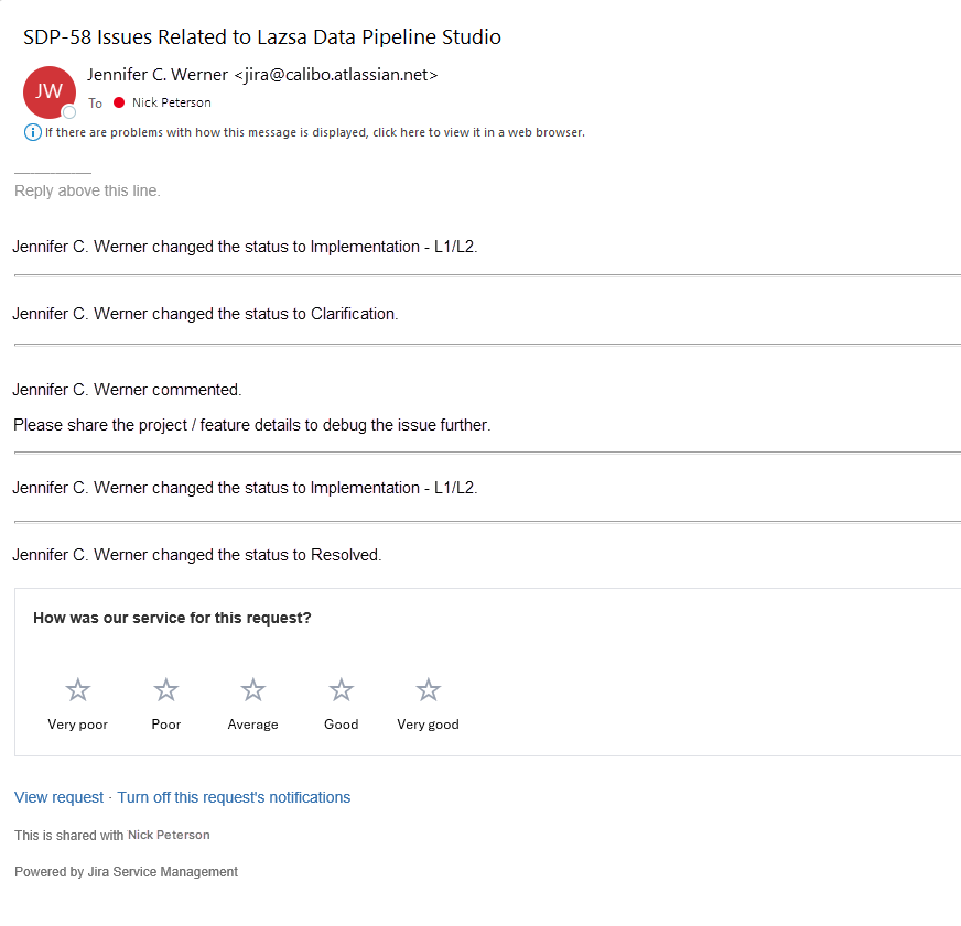 Email notofication about the status transition of JSM support ticket