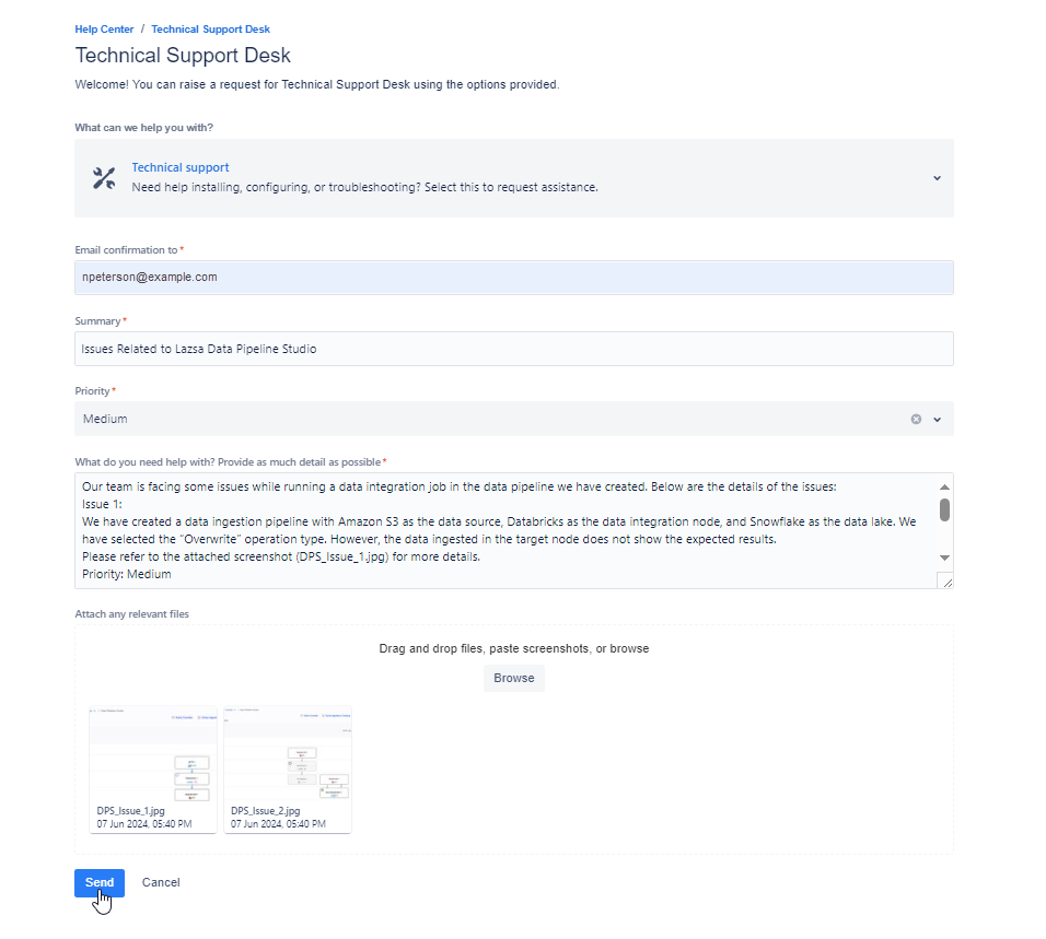 Sample request created via JSM Help Center