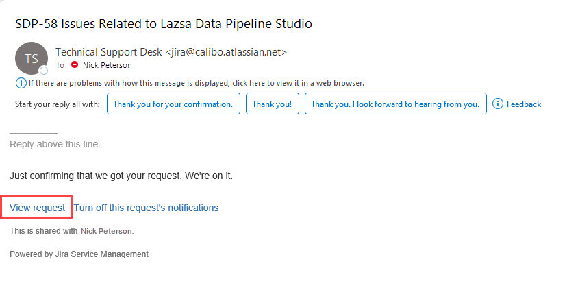 The 'View request' link in notification email