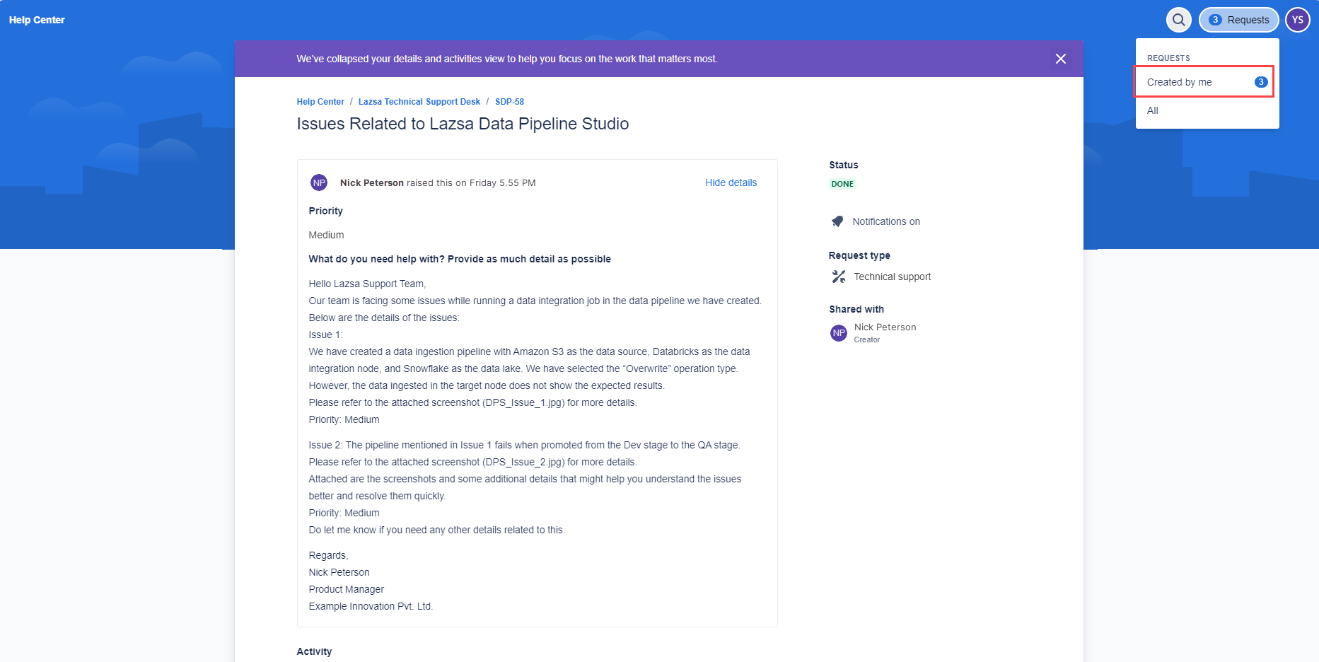 Viewing requests created by you