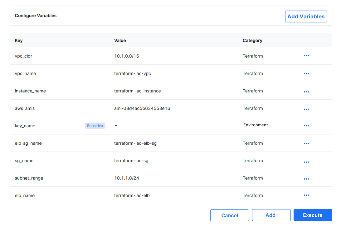 Configuring variables for Terraform run