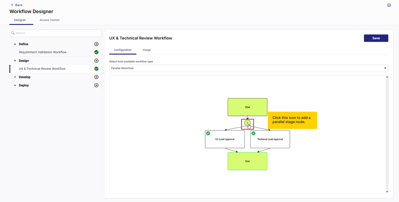 Adding a parallel stage node