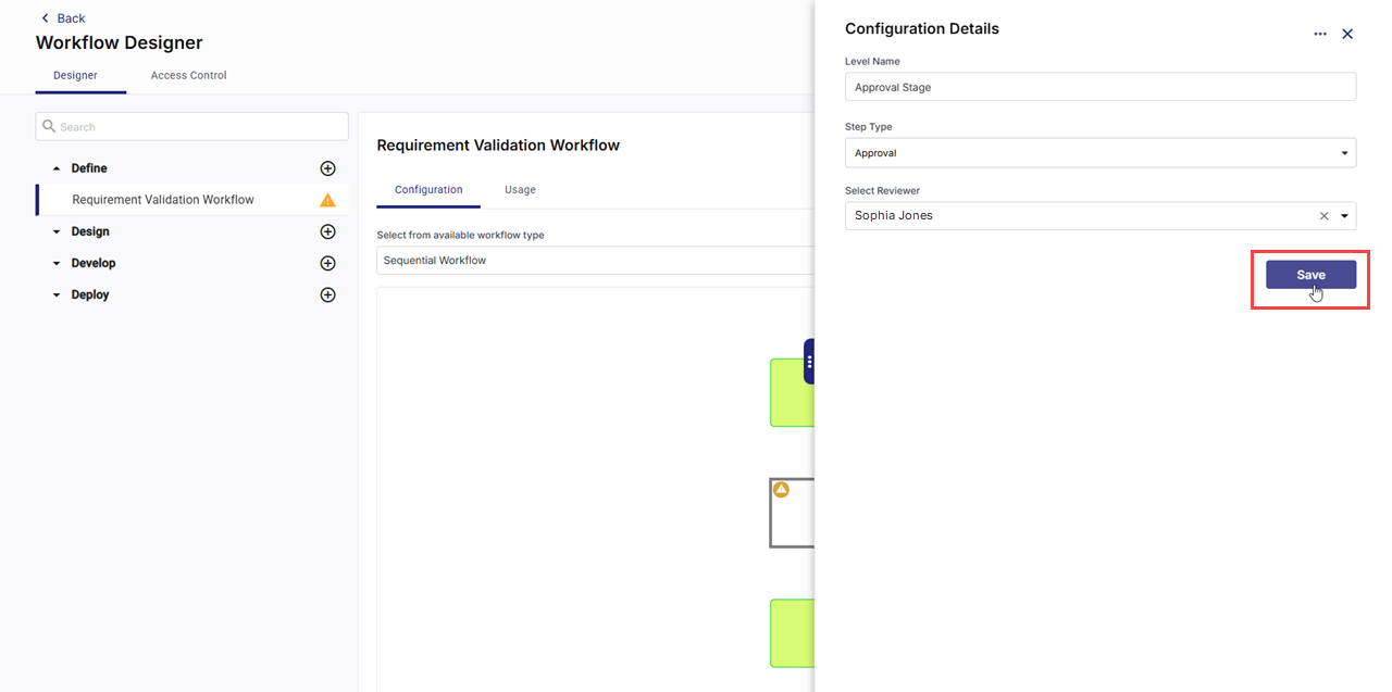 Sequential product-specific workflow: Step Type: Approval