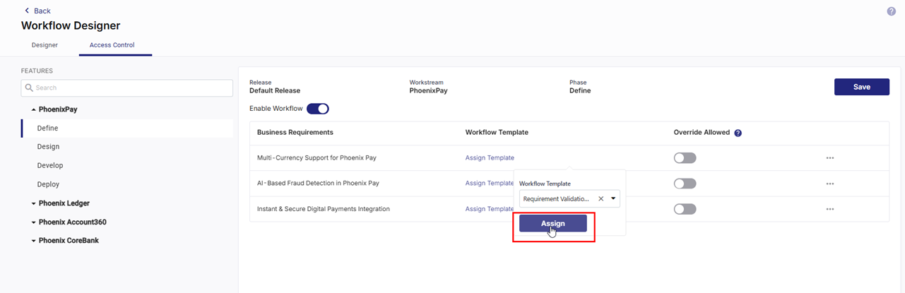 Assigning approval workflow template to business requirement
