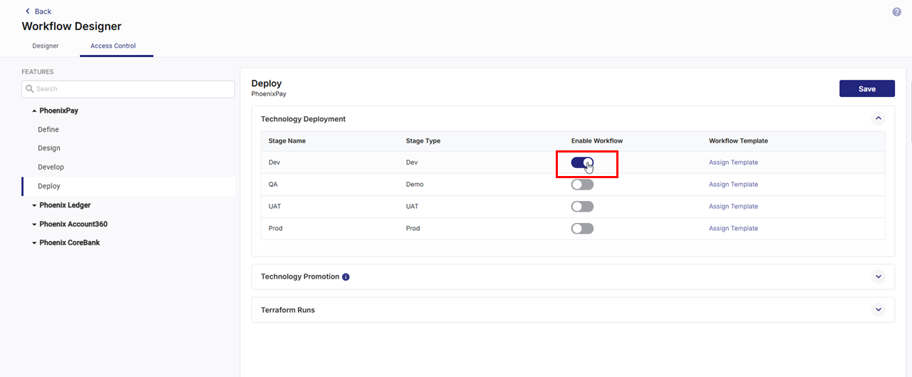 Enabling workflow for a deployment stage