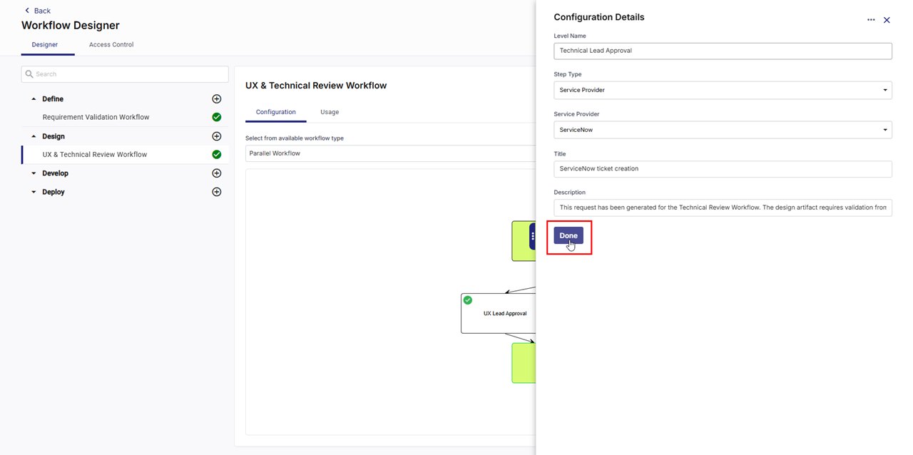 Product-specific parallel workflow: Step Type: Service Provider